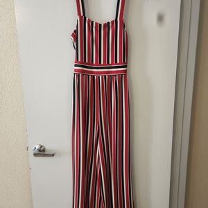 Express Red and Black Striped Jumpsuit